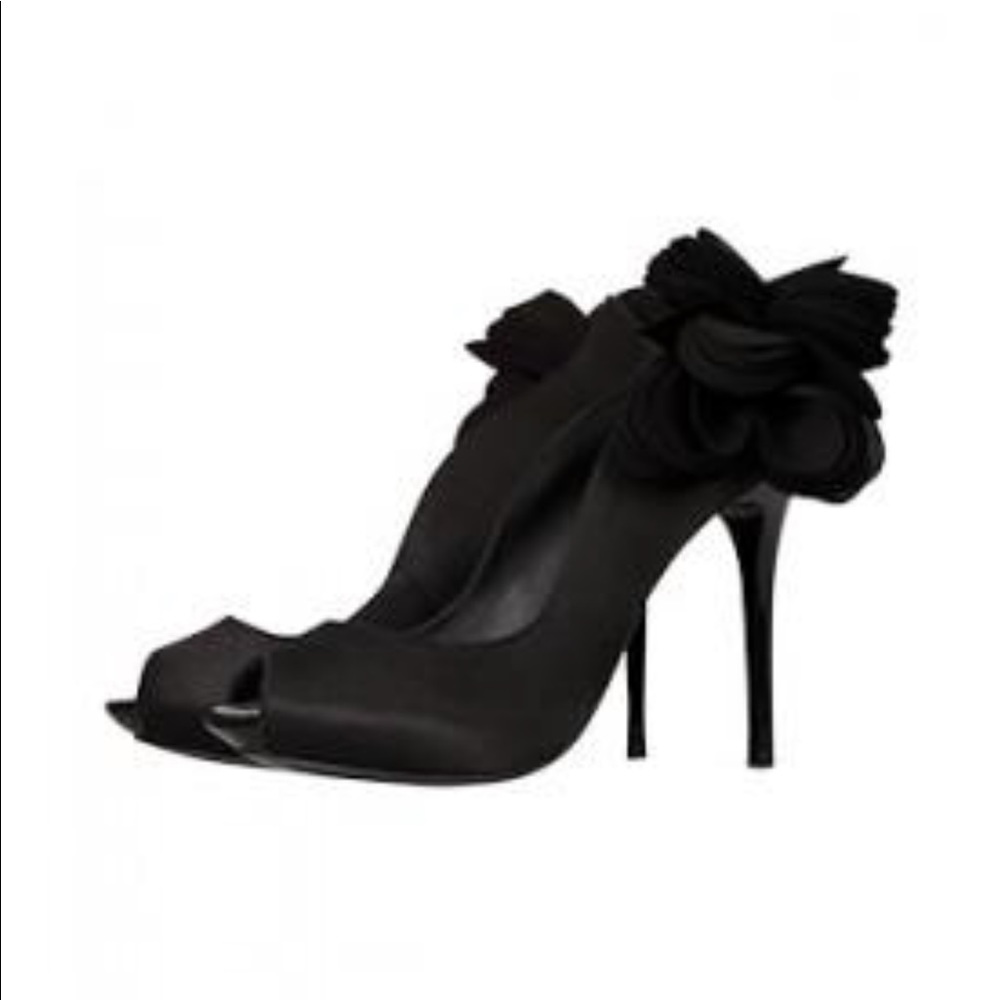 Karen Millen Black Satin Petal Peep Toe Heels 40